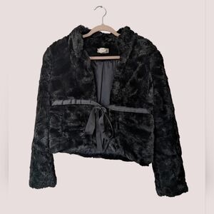 Black Faux Fur Mini Coat Jacket Vintage Size Medium Countess